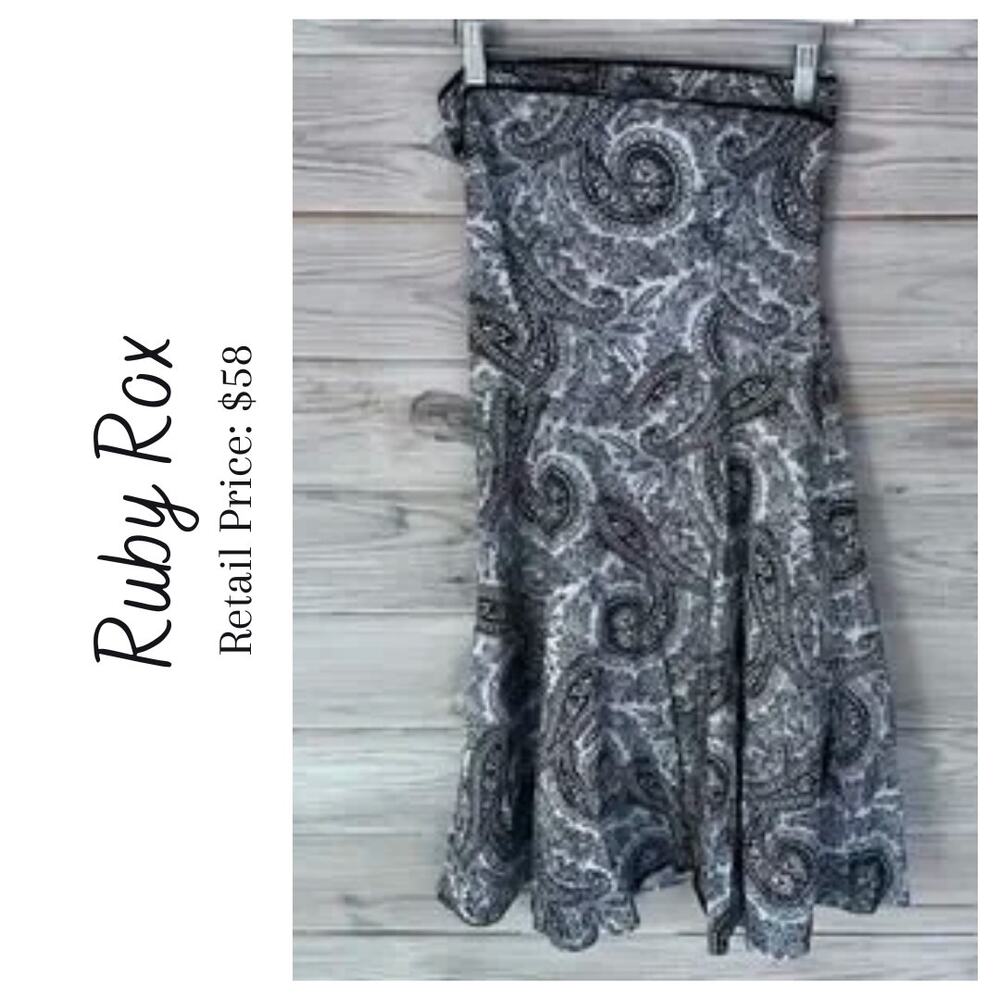Ruby Rox Black & White paisley Strapless Dress